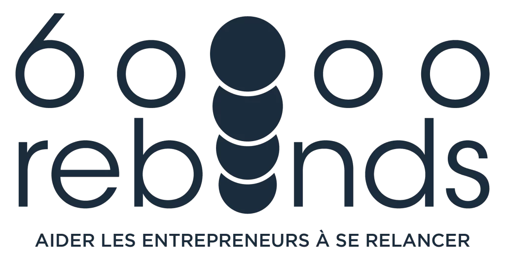 Logo de l'Association 60000 rebonds associé au texte "Aider les Entrepreneurs à se relancer"